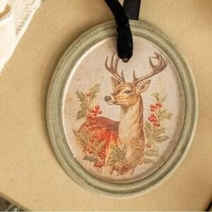 Ragon House Christmas‎ Vintage Style Framed Holiday Stag Oval Ornament NEW